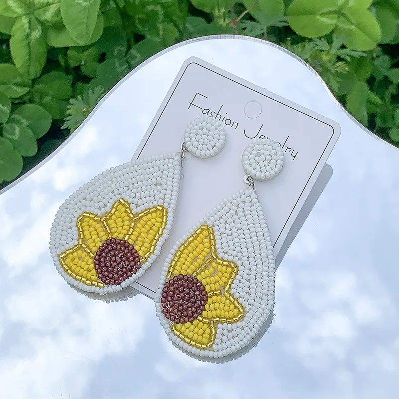 Sunflower White Seed Bead Boutique ER