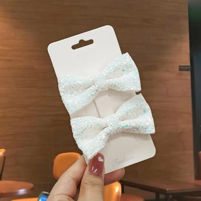 Glittered Dual White Hair Bow Boutique HA