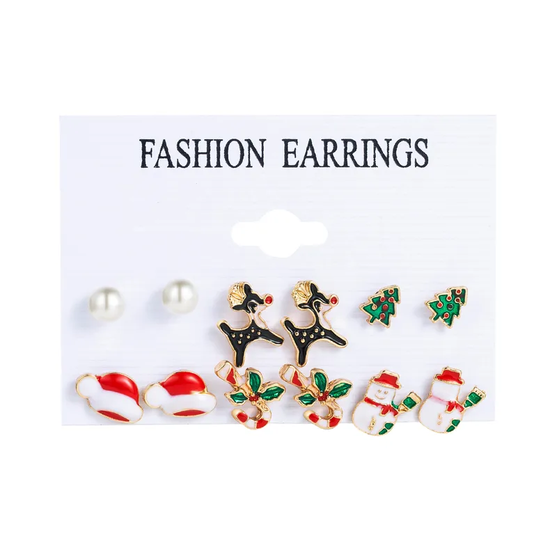 6 Pack Christmas Charm Pearl Stud Boutique ER
