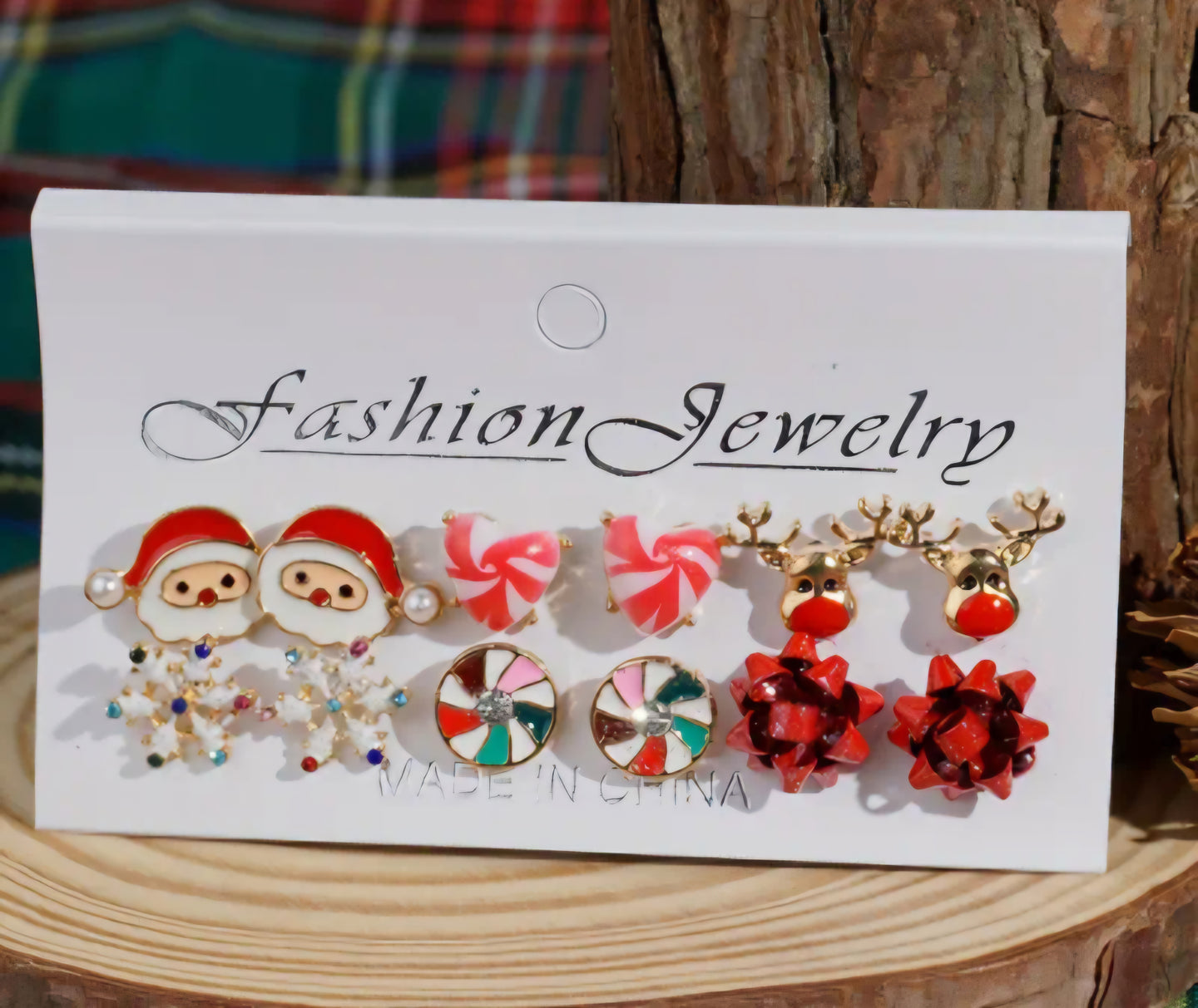 6 Pack Christmas Charm Stud Santa Boutique ER