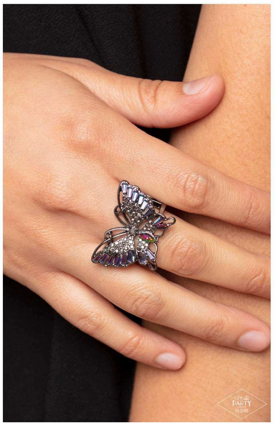Fearless Flutter - Multi Butterfly Ring - Pink Diamond Life of the Party