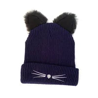 Kitty Stocking Knit Navy Blue Hat - Hats