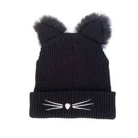 Kitty Stocking Knit Black Hat - Hats