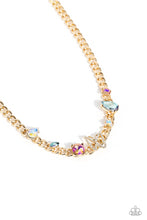 Load image into Gallery viewer, Storybook Succession Gold and Iridescent Rhinestone Necklace - September Life of the party
