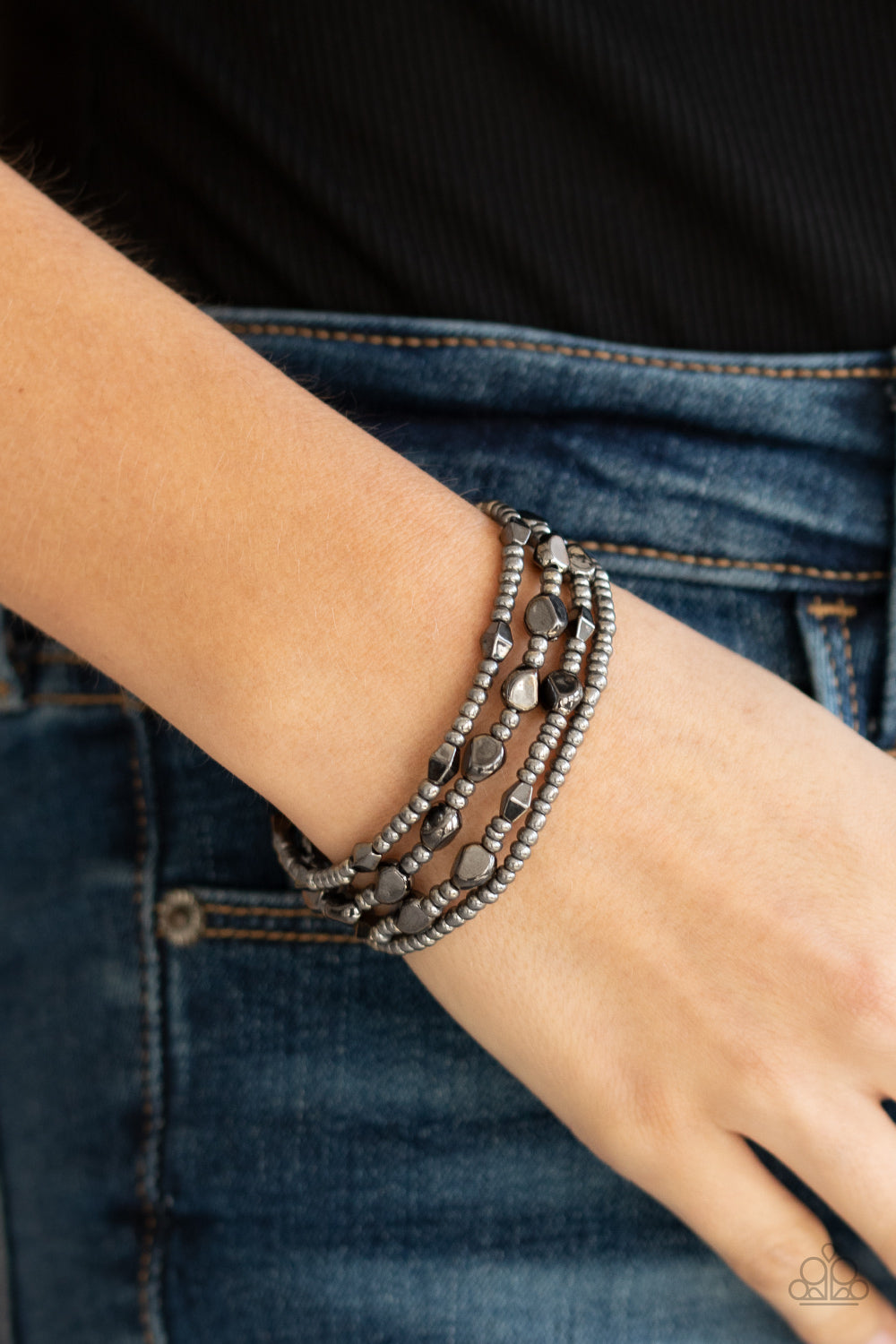 Fashionably Faceted - Black bracelet